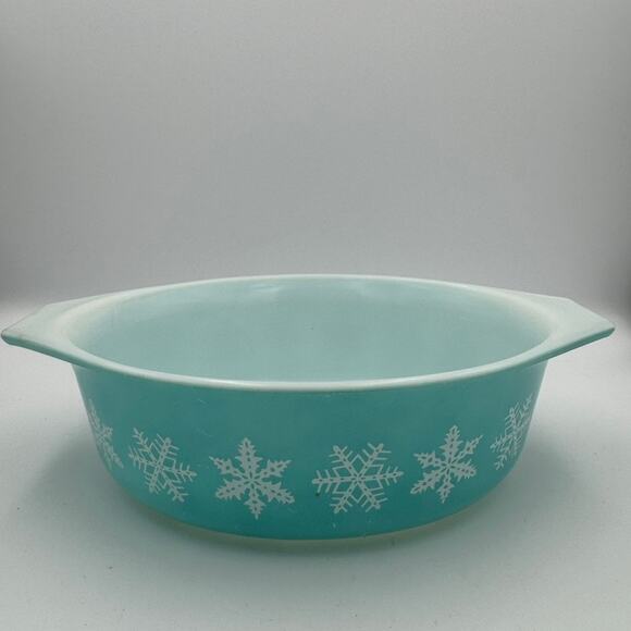 Pyrex Snowflake Turquoise 043 1.5 Qt Oval Casserole Baking Dish MCM Vintage - Picture 1 of 15